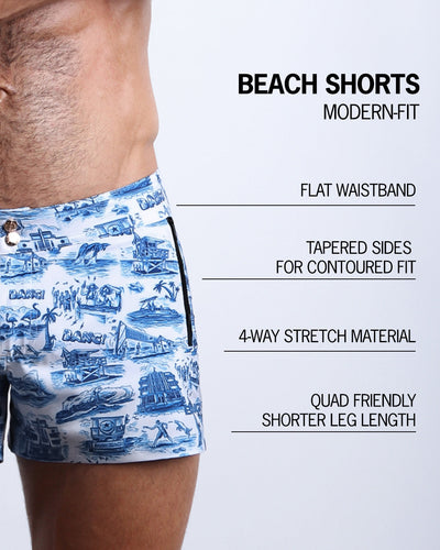 TOILE DE MIAMI (BLUE) - Beach Shorts