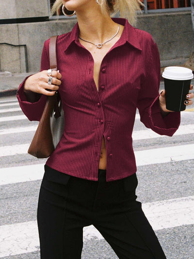 Carina - Stripe Collared Long Sleeve
