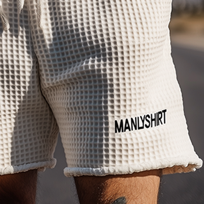 Men's Classic Casual Tough Style Waffle Letter Embroidery Elastic Waist Shorts MTA2481E8K