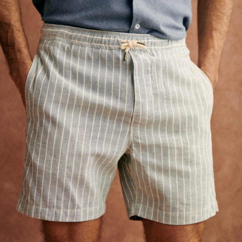 Men's Casual Cotton Linen Blend Striped Elastic Waist Holiday Shorts MTA2452E6M