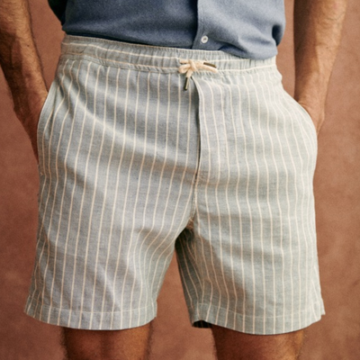 Men's Casual Cotton Linen Blend Striped Elastic Waist Holiday Shorts MTA2452E6M