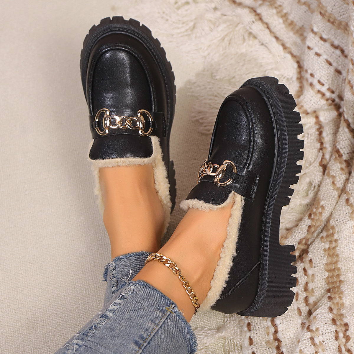 Poppy - Warm Comfy Chunky Loafers with Fleece Lining