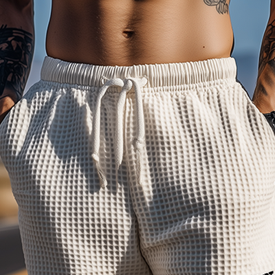 Men's Classic Casual Tough Style Waffle Letter Embroidery Elastic Waist Shorts MTA2481E8K