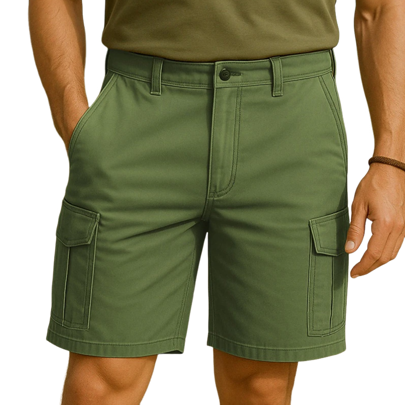 Men's Casual Breathable Cotton Washed Multi-pocket Straight Cargo Shorts MTA1463E1M