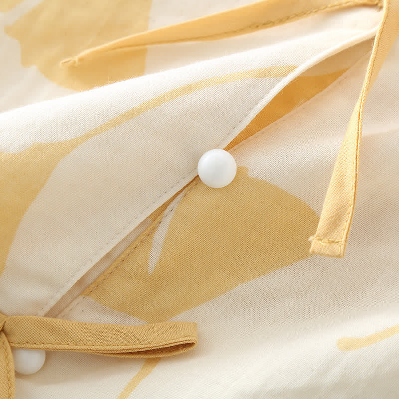 Davina - Ginkgo Leaf Bowknot Cotton Loungewear Set