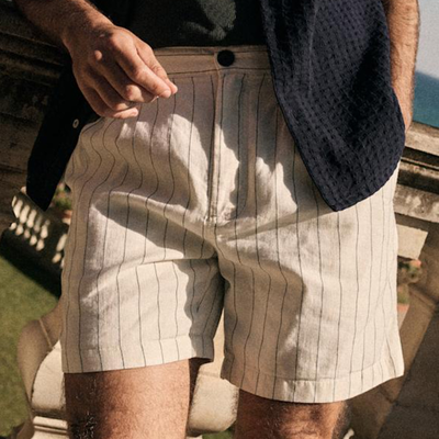 Men's Casual Cotton Linen Blend Striped Slim Fit Suit Shorts MTA2411E9M