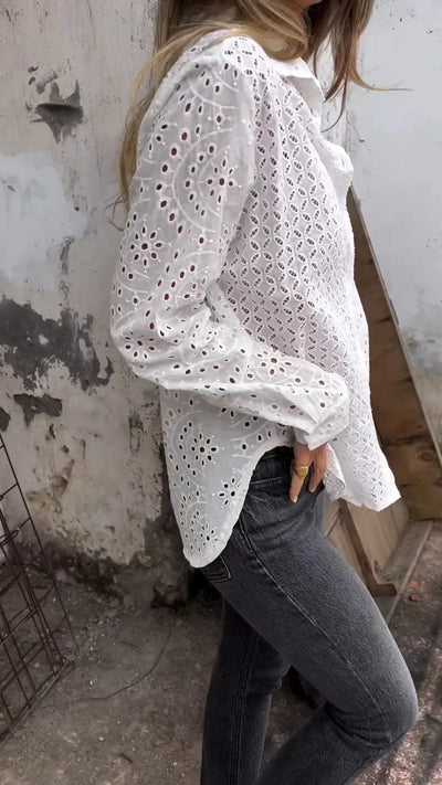 Lyda - Eyelet Lace Button-Up
