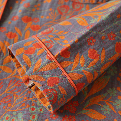 Maisie - Vintage Leaf Cotton Lapel Loungewear Set