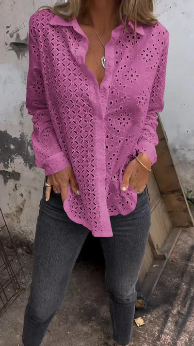 Lyda - Eyelet Lace Button-Up