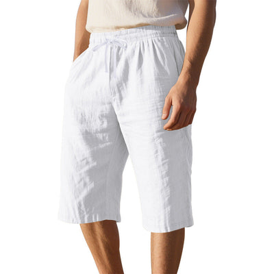Men's Casual Breathable Cotton Linen Elastic Waist Loose Shorts MTA2986D6M
