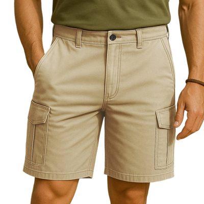 Men's Casual Breathable Cotton Washed Multi-pocket Straight Cargo Shorts MTA1463E1M