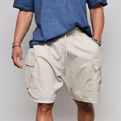 Men's Fashion Solid Multi-pocket Elastic Waist Cargo Shorts MTA1389E8Z