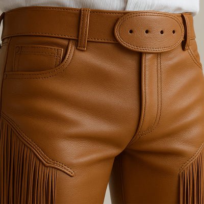 Men's Summer Western Cowboy Style Leather Tassel Trousers MTA1494E8P