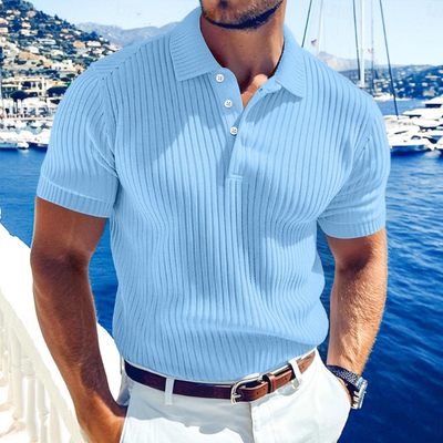 Men's Casual Solid Color Soft Knit Lapel Slim Short Sleeve Polo Shirt Sweater MTA0671E1M