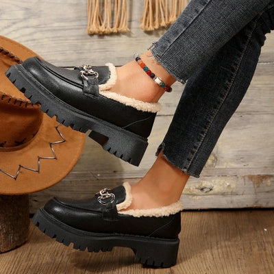 Poppy - Warm Comfy Chunky Loafers with Fleece Lining