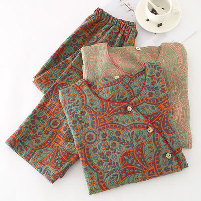 Greta - Vintage Jacquard Round Neck Loungewear Set