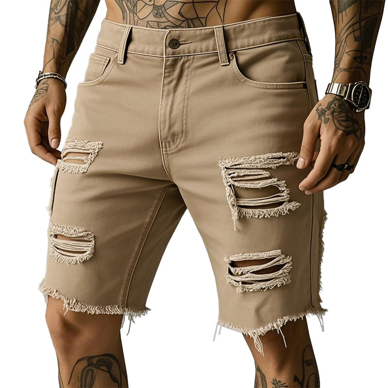 Men's Summer Cowboy Style Raw Edge Ripped Denim Shorts MTA2268E0P