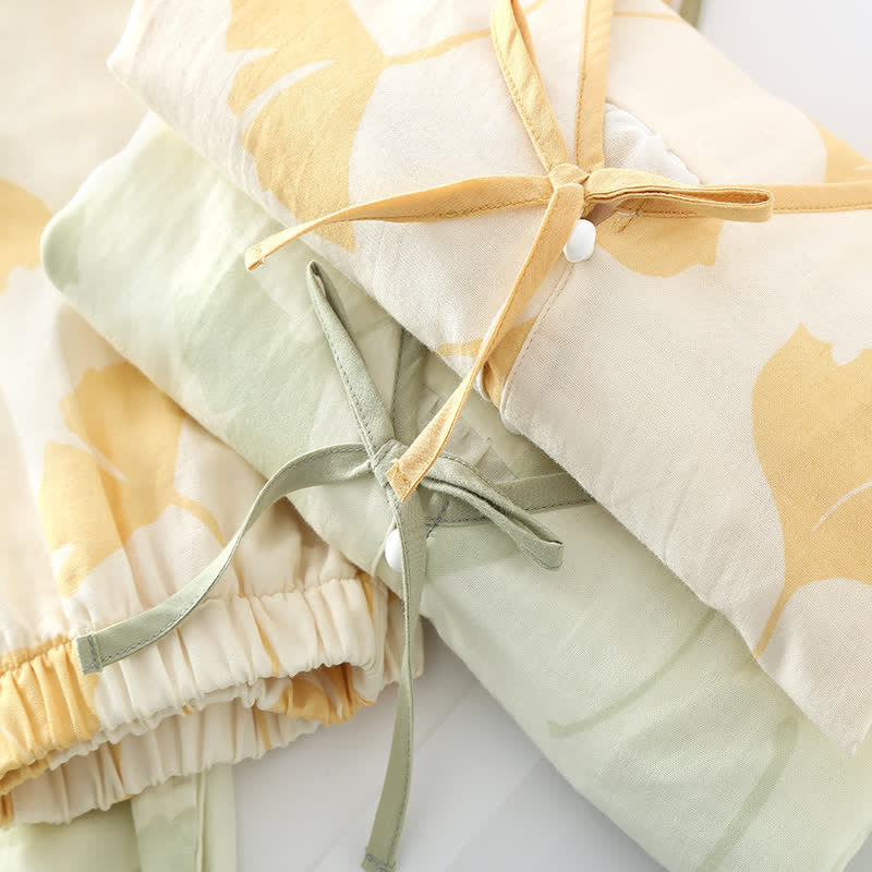 Davina - Ginkgo Leaf Bowknot Cotton Loungewear Set