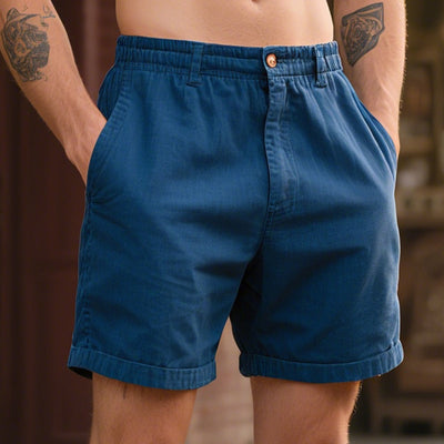 Men's Retro Casual Cotton Washed Solid Color Shorts MTA1445E9TO