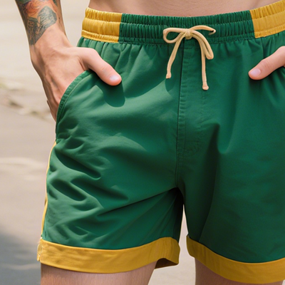 Men's Retro Casual Cotton Colorblock Drawstring Shorts MTA1475E4TO