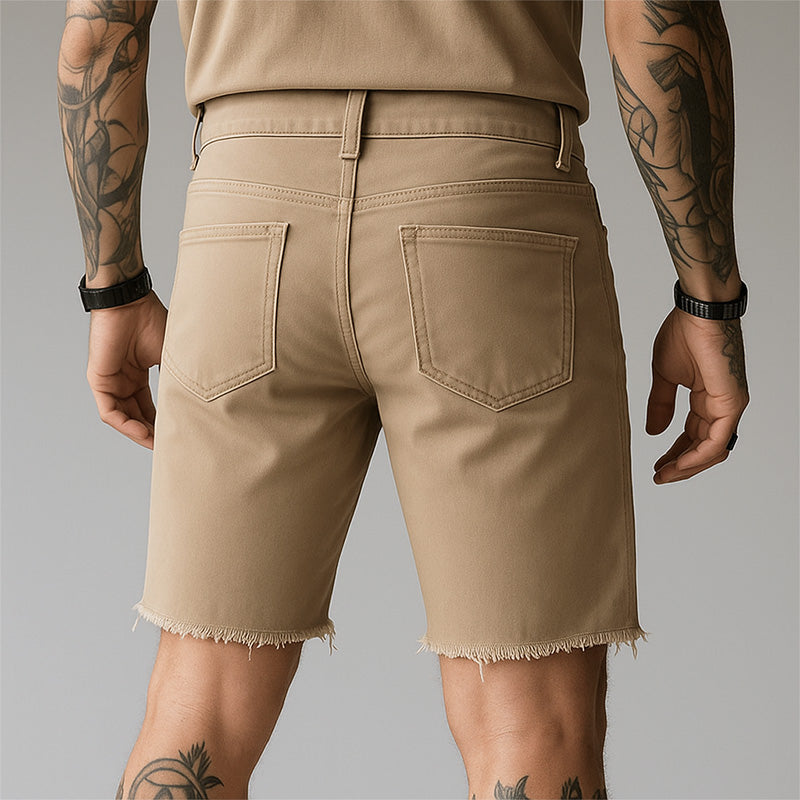Men's Summer Cowboy Style Raw Edge Ripped Denim Shorts MTA2268E0P