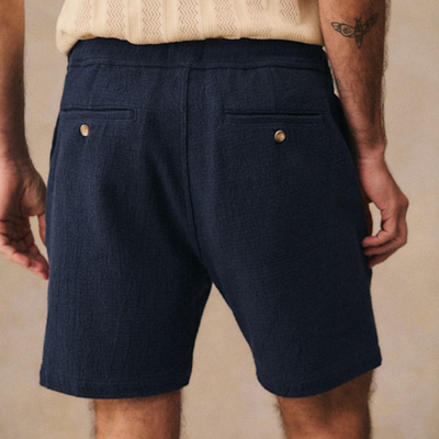 Men's Casual Breathable Cotton Blended Pleated Fabric Elastic Shorts MTA2495E2M
