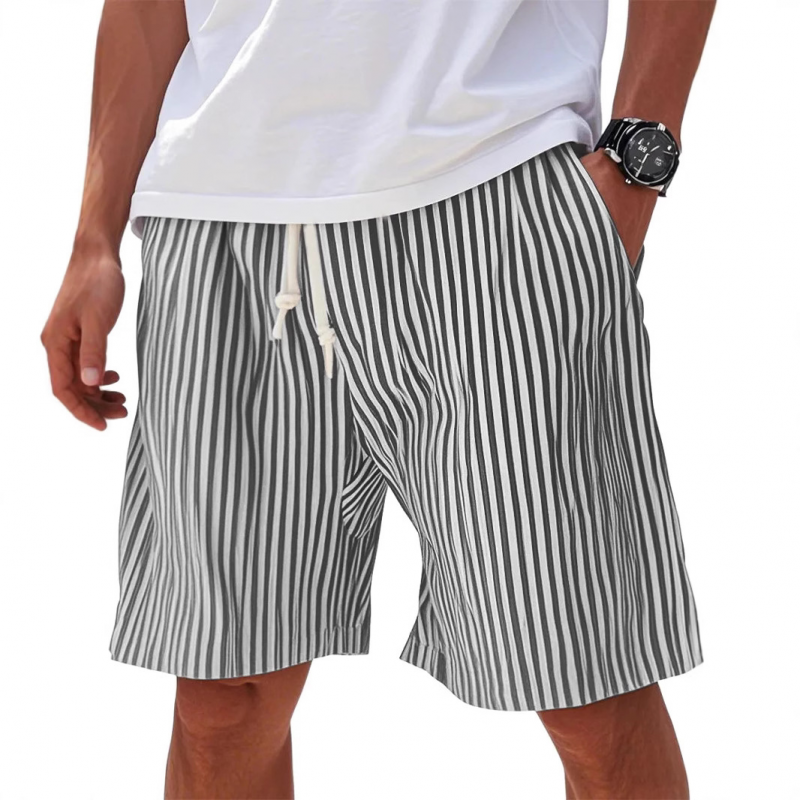Men's Casual Cotton Blend Striped Elastic Waist Loose Vacation Shorts MTA1386E4M