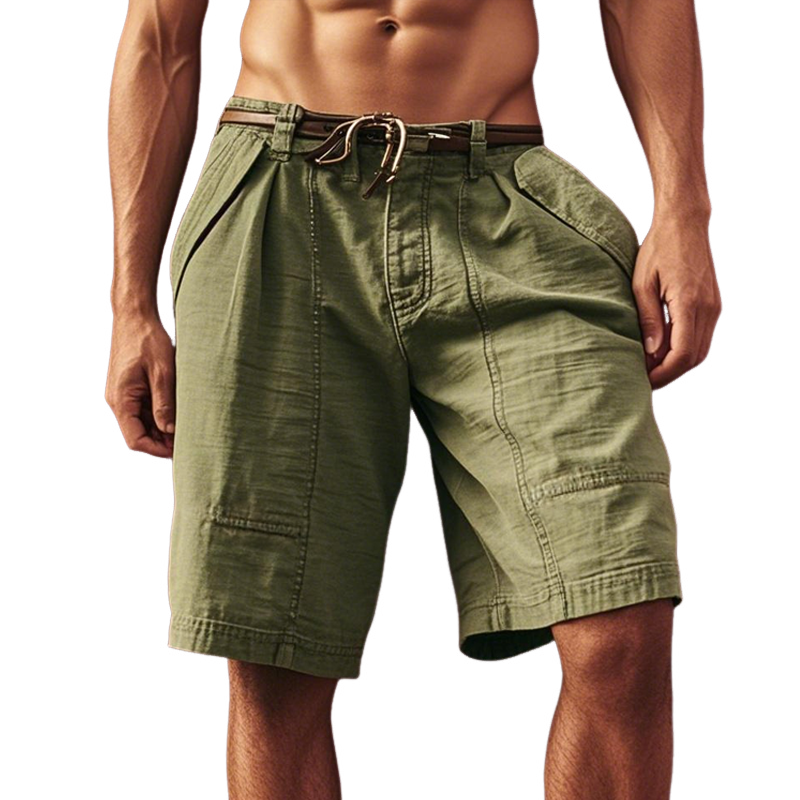 Men's Solid Straight Multi-pocket Cargo Shorts (Without Belt) MTA1949E1Z