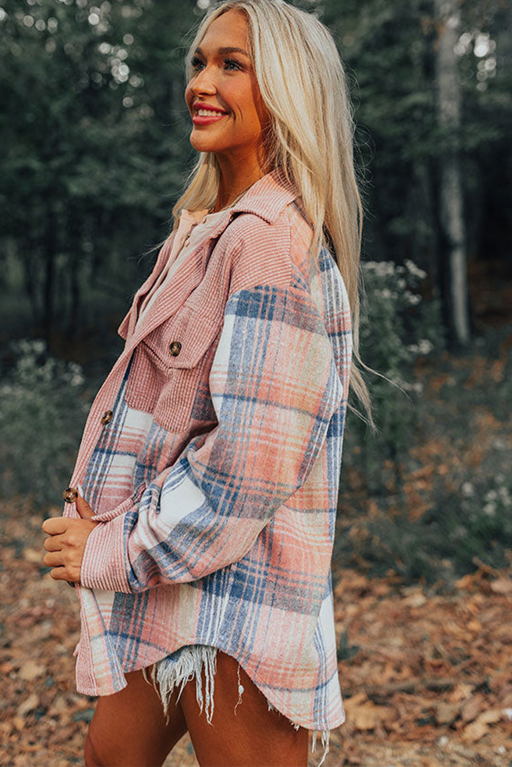 Indy| Pink Plaid Corduroy jacket