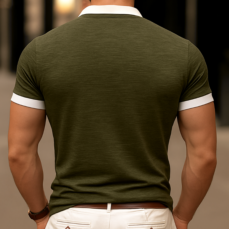 【24-hour shipping out】Men's Casual Colorblock Cotton Henley Collar Patch Pocket Slim Fit Short Sleeve T-Shirt MTA0647E5M