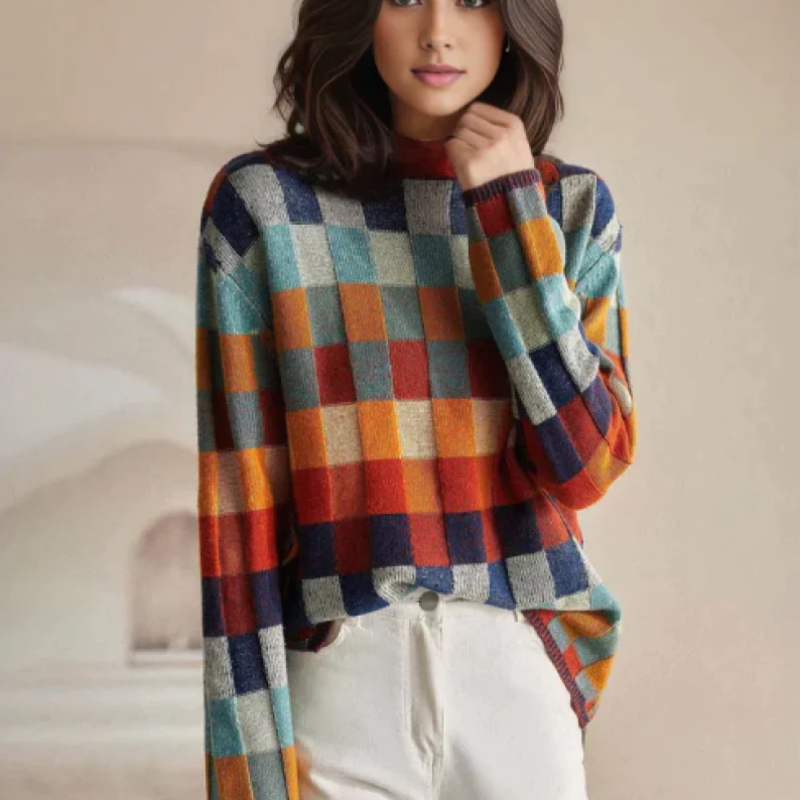 Elena - Colour Block Plaid Sweater