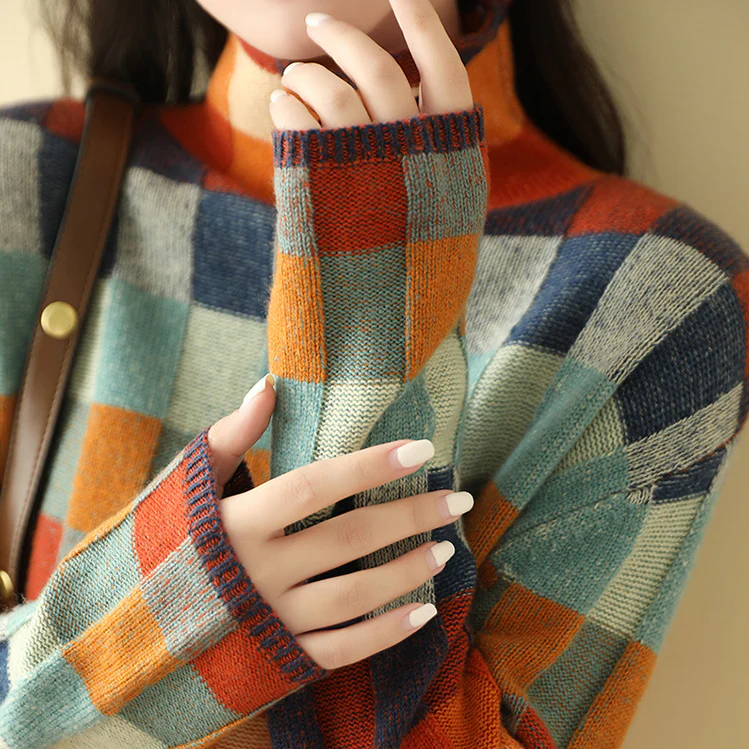 Elena - Colour Block Plaid Sweater