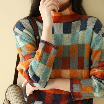 Elena - Colour Block Plaid Sweater