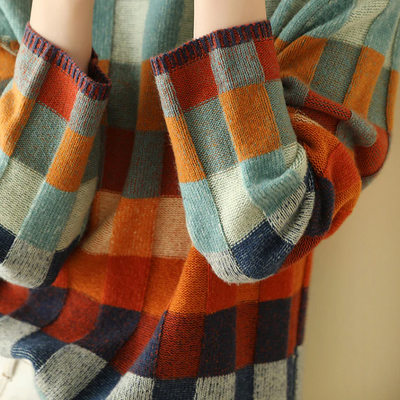 Elena - Colour Block Plaid Sweater