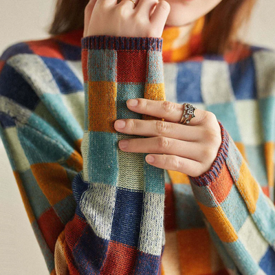 Elena - Colour Block Plaid Sweater