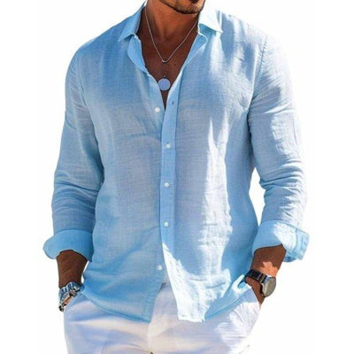 【24-hour shipping out】Men's Cotton and Linen Casual Solid Color Lapel Shirt 31793795X