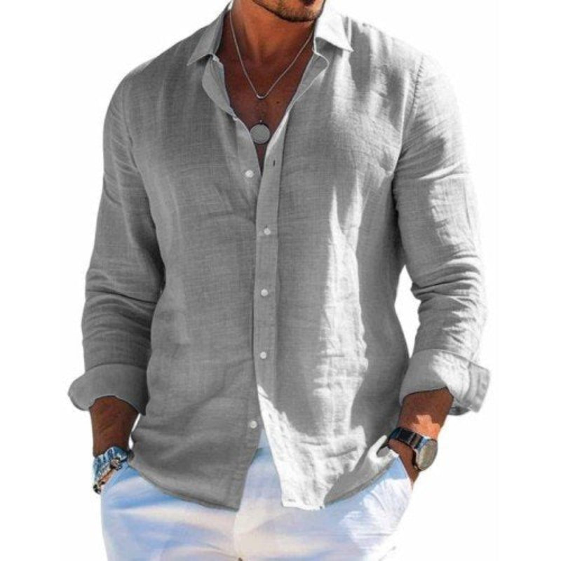 【24-hour shipping out】Men's Cotton and Linen Casual Solid Color Lapel Shirt 31793795X