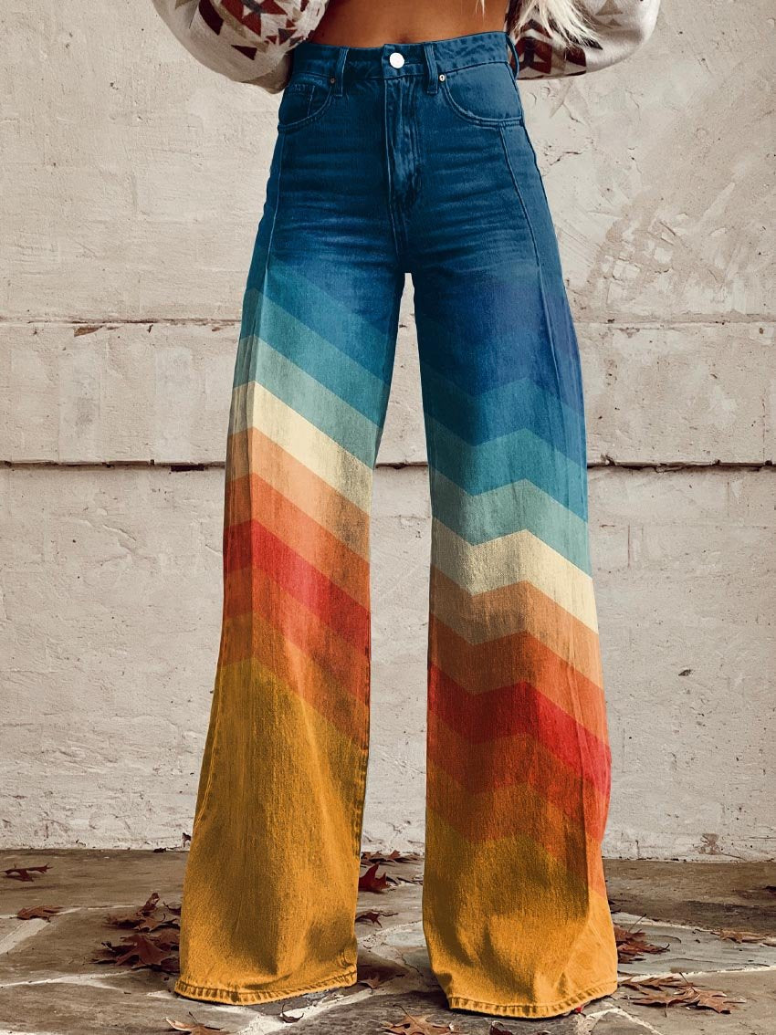 Élodie | Sunset Colours Chevron Wide Leg Trousers