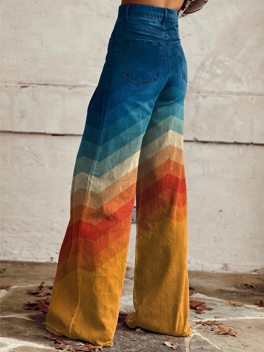 Élodie | Sunset Colours Chevron Wide Leg Trousers