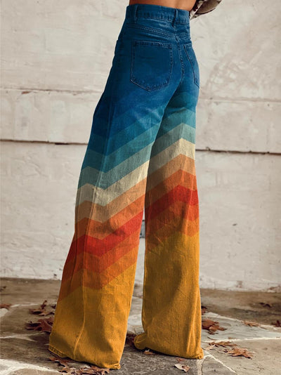 Élodie | Sunset Colours Chevron Wide Leg Trousers