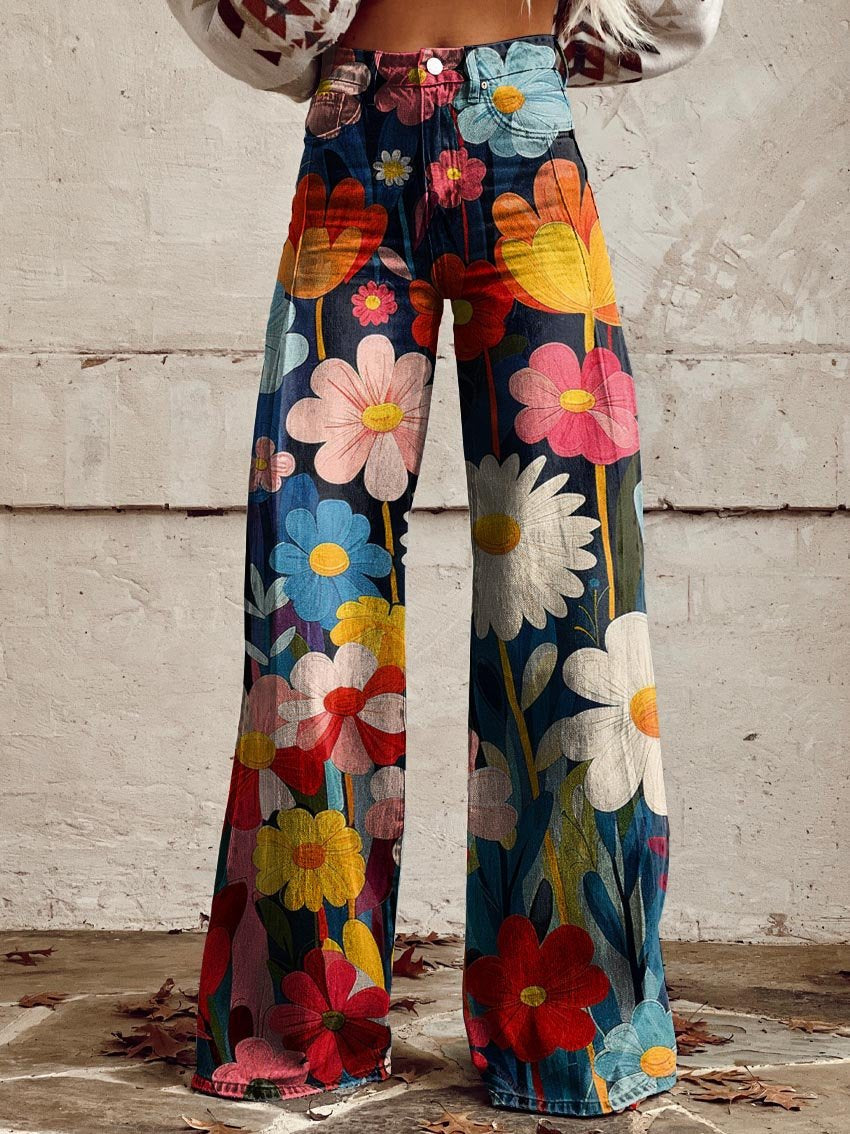 Capucine | Wide Leg Pants with Retro Garden Design