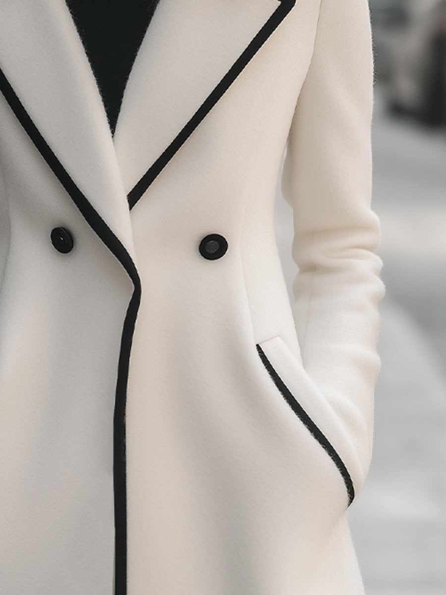 Theresa - Contrast Trim Double-Breasted Coat