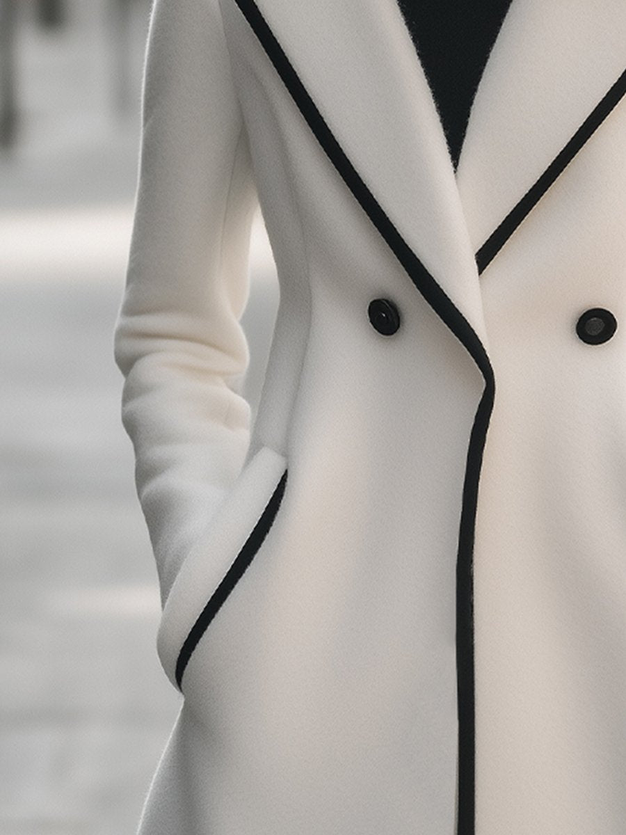 Theresa - Contrast Trim Double-Breasted Coat