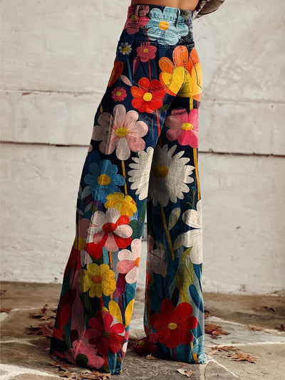 Capucine | Wide Leg Pants with Retro Garden Design