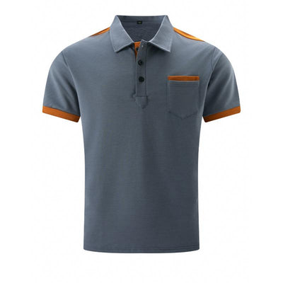 Men's Colorblock Chest Pocket Lapel Cotton Blend Short Sleeve Polo Shirt 34702997Y
