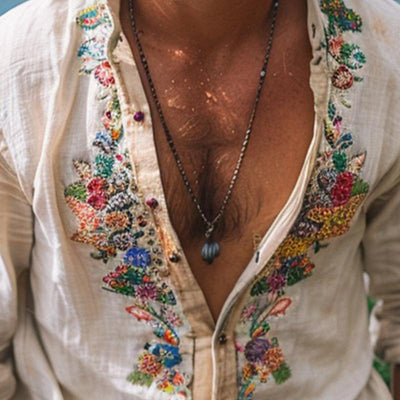 【24-hour shipping out】Men's Casual Vintage Embroidered Long Sleeve Shirt 42024025TO