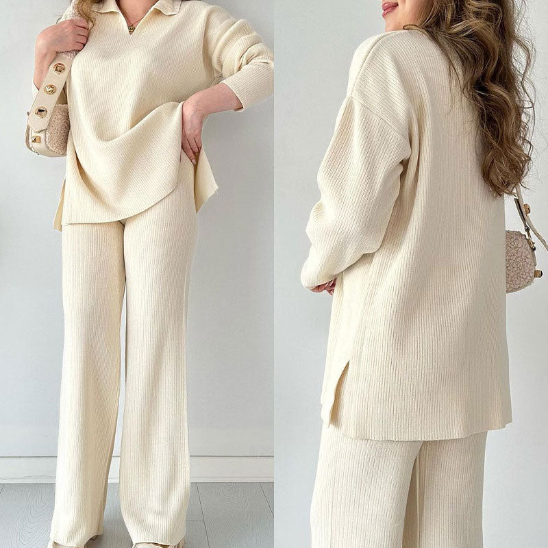 Mia - Relaxed Two-Piece Set with V-Neck and Side Slit