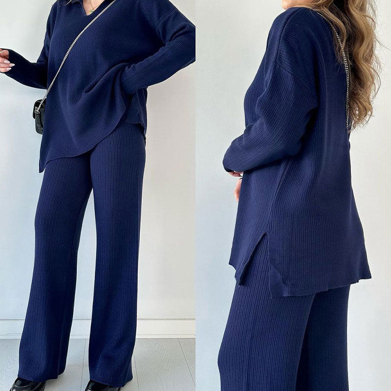 Mia - Relaxed Two-Piece Set with V-Neck and Side Slit