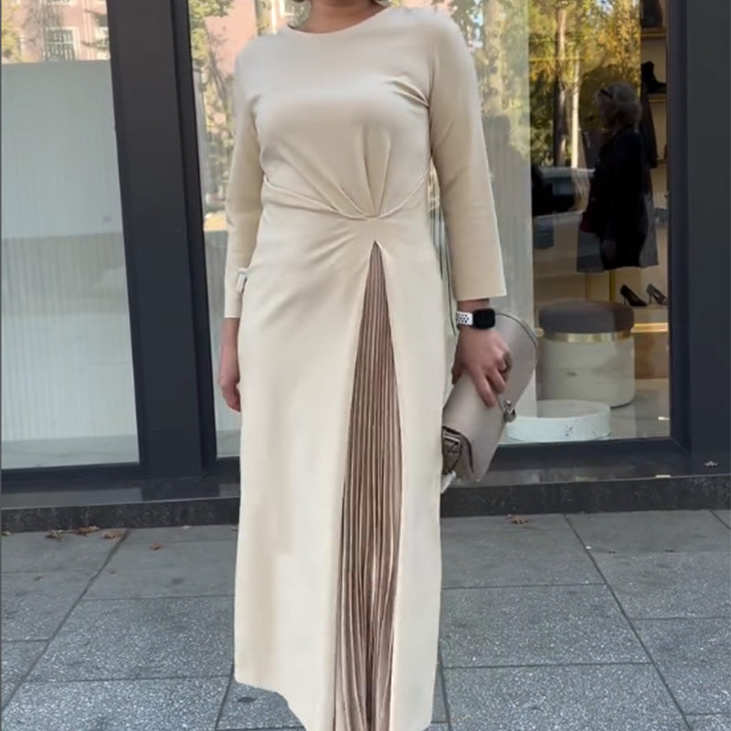 Mona - Elegant Pleated Front Maxi Dress