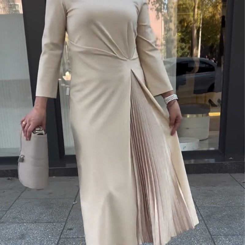 Mona - Elegant Pleated Front Maxi Dress